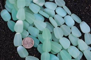 LONG Strand of Sea Glass Flat Freeform Beads - Mint Seafoam