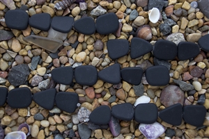 Strand of Sea Glass Flat Freeform Beads - Black Opaque