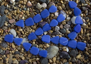 Strand of Sea Glass Flat Freeform Beads - Opaque Blue