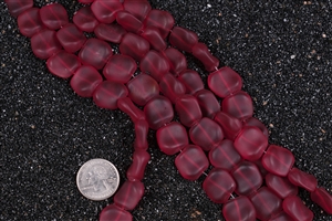LONG Strand of Sea Glass Flat Square Nugget Beads - Ruby Red