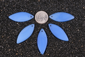 5 x Beach Sea Glass Marquise Pendant Beads 48x19mm - Opaque Blue