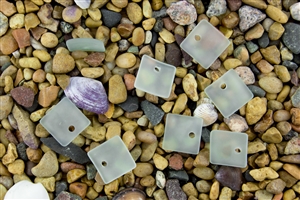 6 x Beach Sea Glass Curved Pendant Beads Flat Square 17.5mm - Coke-Cola Bottle Pale Green