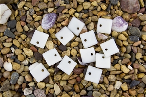 6 x Beach Sea Glass Curved Pendant Beads Flat Square 17.5mm - Opaque White