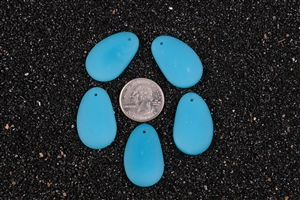 5 x Beach Sea Glass Pebble Pendant Beads 33x20mm - Blue Opal