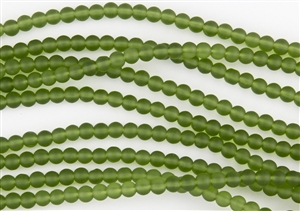 Strand of Sea Glass 4mm Round Beads - Bottle Green