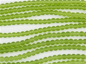 Strand of Sea Glass 4mm Round Beads - Bright Green