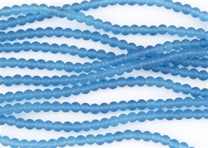 Strand of Sea Glass 4mm Round Beads - Pacific Blue