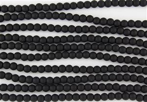 Strand of Sea Glass 6mm Round Beads - Jet Black (Smooth)