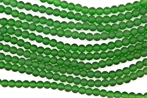 Strand of Sea Glass 6mm Round Beads - Shamrock Green