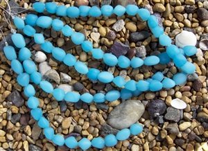 LONG Strand of Sea Glass Small Nugget Beads - Opaque Blue Opal