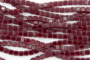 CzechMates 6mm Tiles Czech Glass Beads - Ruby Red Transparent T3