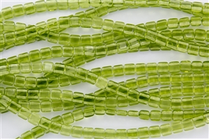 CzechMates 6mm Tiles Czech Glass Beads - Green Olivine Transparent T14