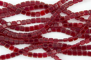 CzechMates 6mm Tiles Czech Glass Beads - Siam Ruby Transparent T20