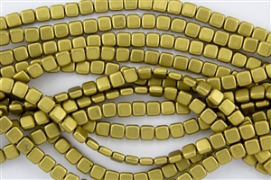CzechMates 6mm Tiles Czech Glass Beads - Matte Metallic Aztec Gold T26