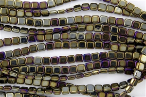 CzechMates 6mm Tiles Czech Glass Beads - Iris Brown Metallic T28