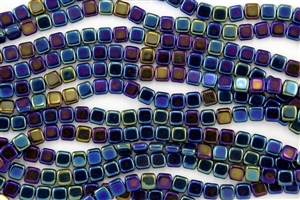 CzechMates 6mm Tiles Czech Glass Beads - Iris Blue Metallic T29