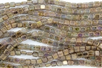 CzechMates 6mm Tiles Czech Glass Beads - Transparent Gold Smoke Topaz Luster T33