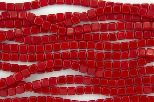 CzechMates 6mm Tiles Czech Glass Beads - Opaque Red T38