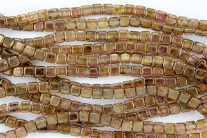 CzechMates 6mm Tiles Czech Glass Beads - Rose Gold Topaz Luster T51