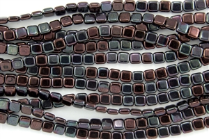CzechMates 6mm Tiles Czech Glass Beads - Metallic Amethyst Luster T55