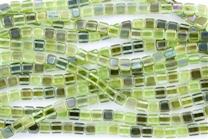 CzechMates 6mm Tiles Czech Glass Beads - Green Peridot Twilight T60