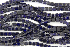 CzechMates 6mm Tiles Czech Glass Beads - Cobalt Picasso T64