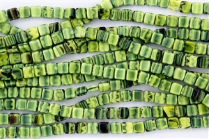 CzechMates 6mm Tiles Czech Glass Beads - Variegated Green and Black T75