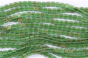 CzechMates 6mm Tiles Czech Glass Beads - Emerald Green Gold Marbled T79