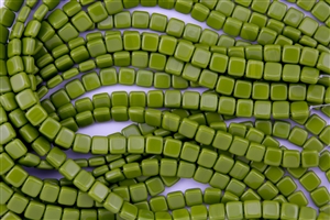 CzechMates 6mm Tiles Czech Glass Beads - Opaque Olive Green T96