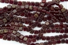 CzechMates 6mm Tiles Czech Glass Beads - Gold Marbled Ruby Red T99