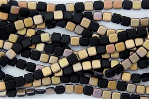 CzechMates 6mm Tiles Czech Glass Beads - Jet Apollo Matte T100