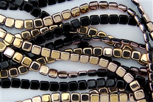 CzechMates 6mm Tiles Czech Glass Beads - Jet Black Apollo T101