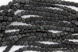 CzechMates 6mm Tiles Czech Glass Beads - Jet Black Picasso Matte T102