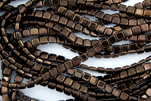 CzechMates 6mm Tiles Czech Glass Beads - Dark Bronze Metallic T111
