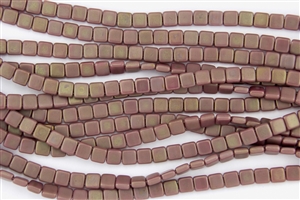 CzechMates 6mm Tiles Czech Glass Beads - Ashen Grey Copper Picasso T121