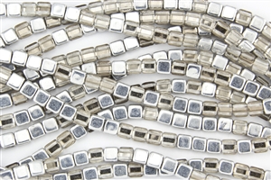 CzechMates 6mm Tiles Czech Glass Beads - Silver 1/2 Coat T128