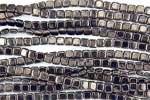 CzechMates 6mm Tiles Czech Glass Beads - Opaque Navy Moon Dust T133