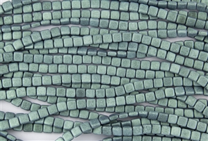 CzechMates 6mm Tiles Czech Glass Beads - Lt. Green Metallic Suede T147