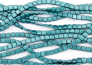 CzechMates 6mm Tiles Czech Glass Beads - Teal Pearl Coat T167