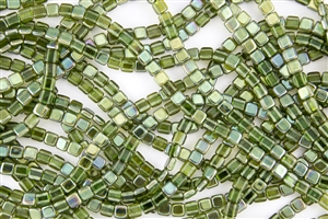 CzechMates 6mm Tiles Czech Glass Beads - Prairie Green Celsian T169