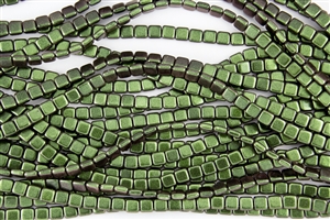 CzechMates 6mm Tiles Czech Glass Beads - Olive Mauve Polychrome T172