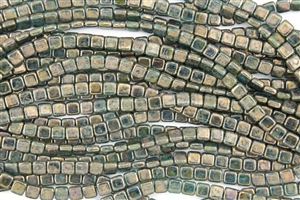 CzechMates 6mm Tiles Czech Glass Beads - Teal Bronze Picasso T176