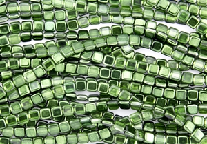 CzechMates 6mm Tiles Czech Glass Beads - Mirror Fern Green T183