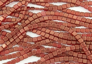 CzechMates 6mm Tiles Czech Glass Beads - Cardinal Red Halo T200