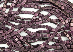 CzechMates 6mm Tiles Czech Glass Beads - Pink Olive Polychrome T215