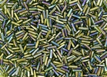 #2 Bugle 6mm Japanese Toho Glass Beads - Olivine Transparent Rainbow #180