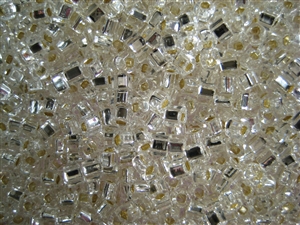 2mm Japanese Toho Cube Beads - Crystal Silver Lined #21