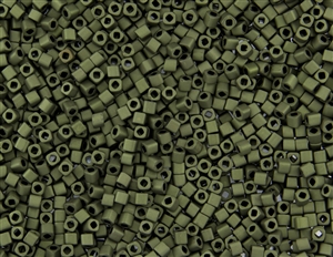 2mm Japanese Toho Cube Beads - Olive Green Metallic Matte #617