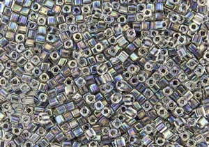 3mm Japanese Toho Cube Beads - Dark Grey Lined Crystal Rainbow #783