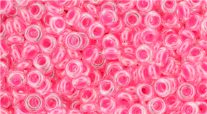 8/0 Demi Round Toho Japanese Seed Beads - Luminous Neon Pink Lined Crystal #978